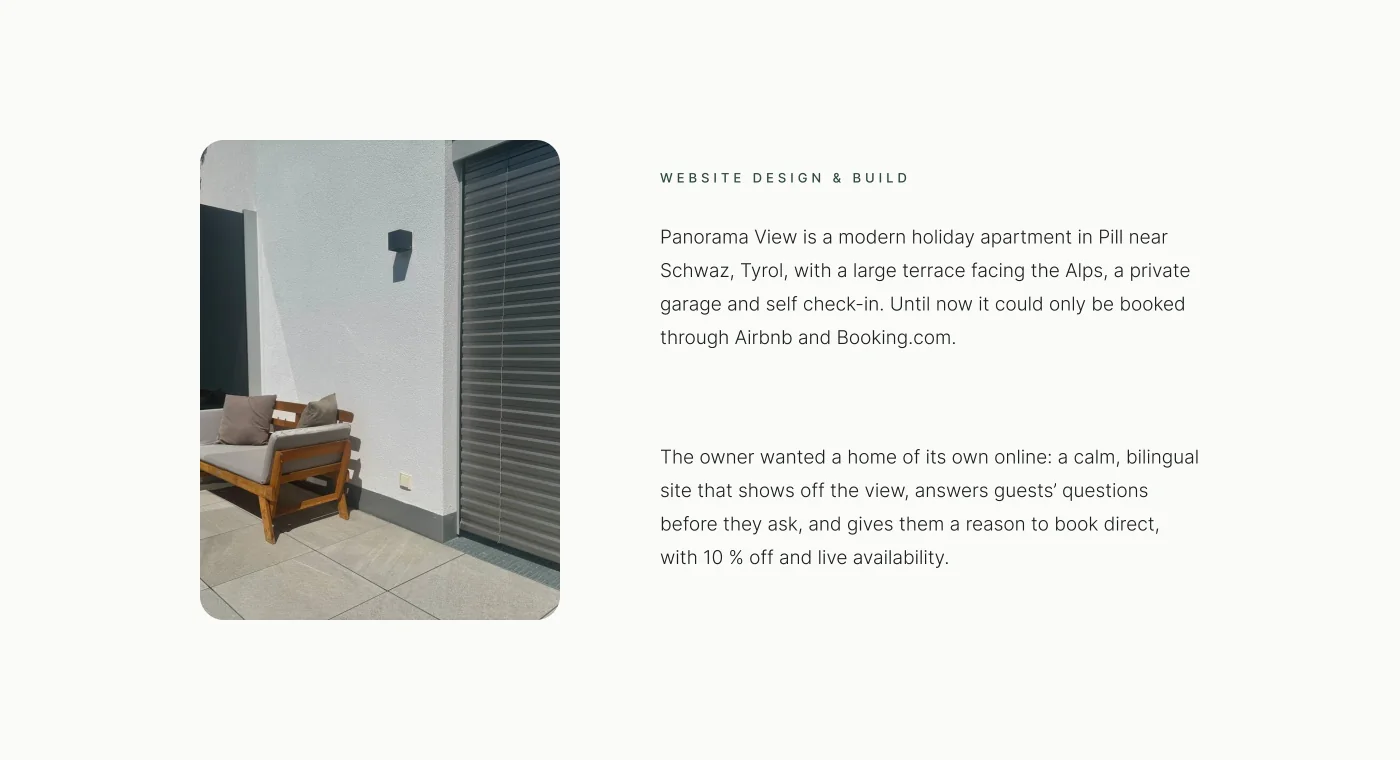 Intro text with a terrace photo
