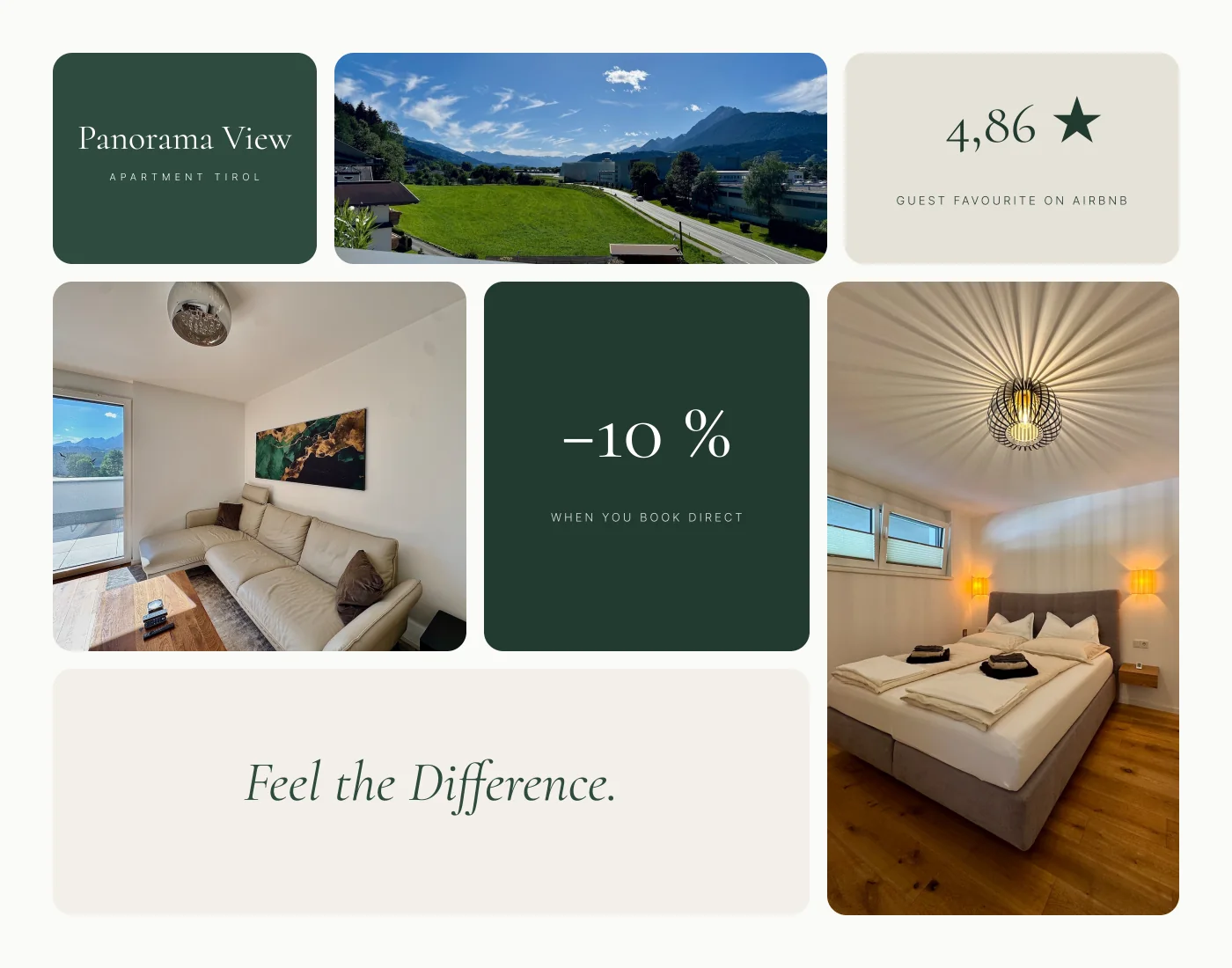 Overview: wordmark, rating, direct booking discount and photos